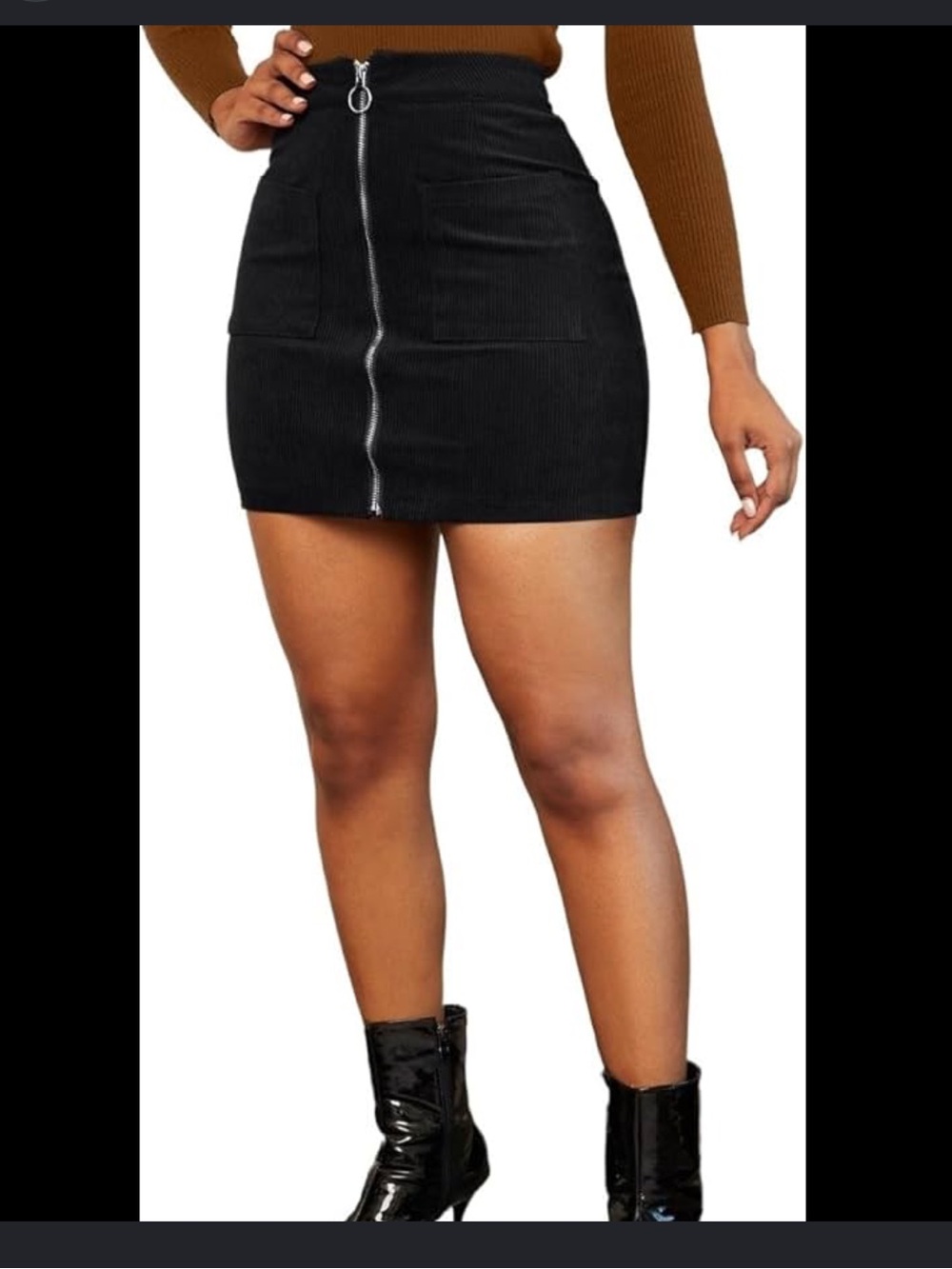 Black Front-Zip Mini Skirt